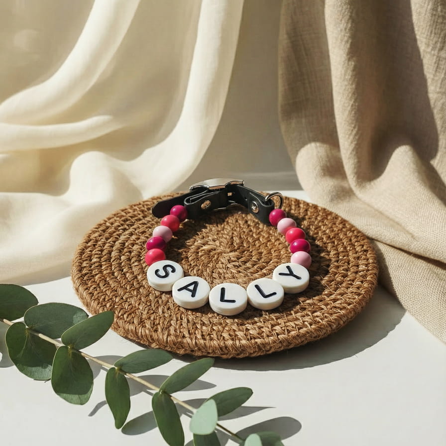 Collier unique pour chien avec son nom - Candy Pink