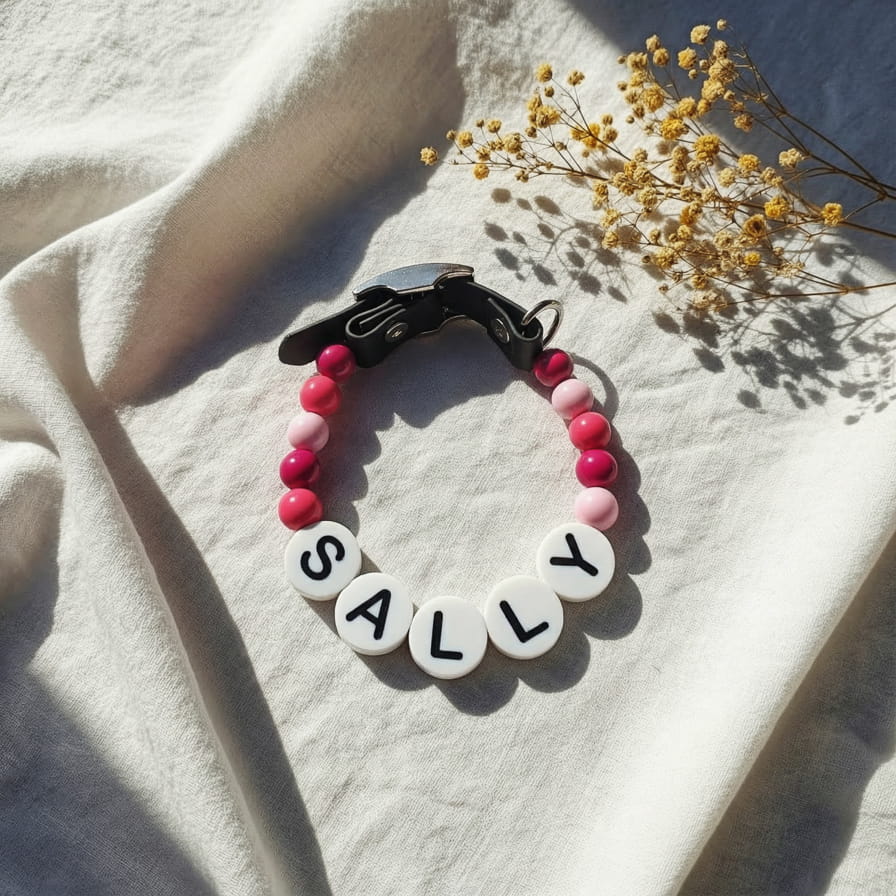 Collier unique pour chien avec son nom - Candy Pink