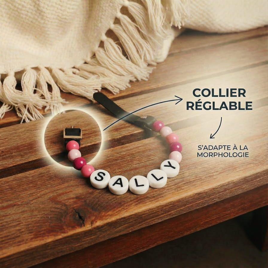 Collier unique pour chien avec son nom - Candy Pink